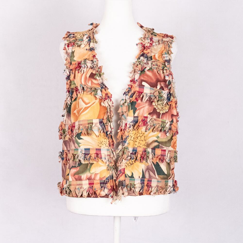 Women's Handmade OAK Art Vest Floral Cottage Fairy Colorful Sunflower SMALL Boho